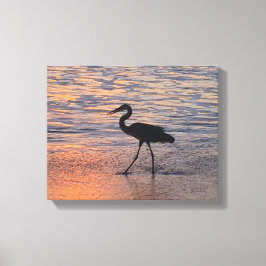 Heron op vroege ochtend wandeling canvas afdruk