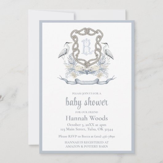 Heron Rope Monogram Baby Shower Kaart (Voorkant)