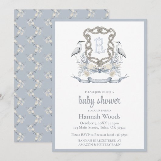 Heron Rope Monogram Baby Shower Kaart (Voorkant / Achterkant)