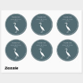 Heron silhouet wit op donker blauwgroen blauw brui ronde sticker (Vel)