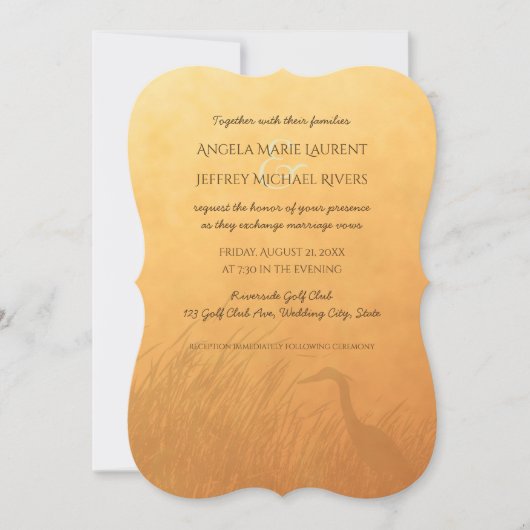 Heron silhouet zonsondergang ombre bruiloft kaart (Voorkant)