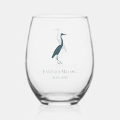 Heron Silhouette blauwgroen bruiloftsgasten Wijnglas Zonder Voet (Voorkant)
