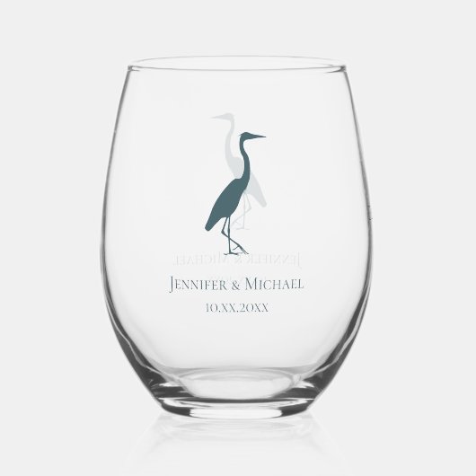 Heron Silhouette blauwgroen bruiloftsgasten Wijnglas Zonder Voet (Voorkant)