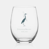 Heron Silhouette blauwgroen bruiloftsgasten Wijnglas Zonder Voet (Achterkant)
