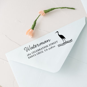 Heron Silhouette Familienaam Script Retouradres Zelfinktende Stempel