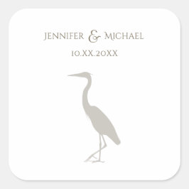 heron silhouette light sepia op witte bruiloft nap vierkante sticker