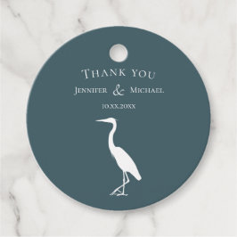heron silhouette white on dark blauwgroen blue sim bedankjes labels