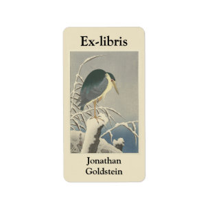 Heron, sneeuw, tak, boekplaat etiket
