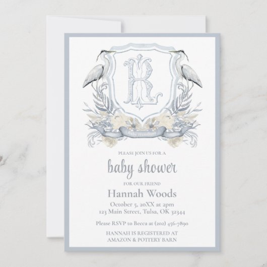 Heron Specialty Monogram Baby Shower Kaart (Voorkant)