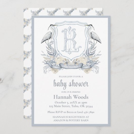 Heron Specialty Monogram Baby Shower Kaart (Voorkant / Achterkant)