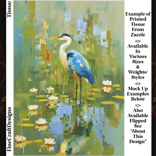 Heron Staning Among Water Lilies EF1L Découpage Tissuepapier