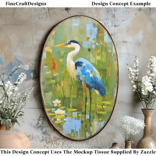 Heron Staning Tussen Waterlelies EF1L Decoupage Tissuepapier