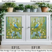 Heron Staning Tussen Waterlelies EF1R Decoupage Tissuepapier