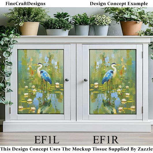Heron Staning Tussen Waterlelies EF1R Decoupage Tissuepapier