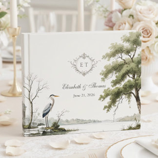 Heron Toile French Country Monogram Wedding Gastenboek