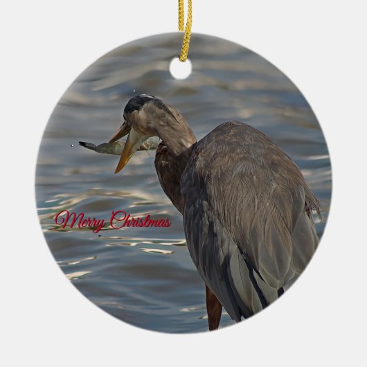 Heron Vist kust vrolijk kerstfeest Keramisch Ornament (Voorkant)