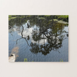 Heron vliegt over de vijver; Natuur Legpuzzel