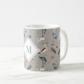 Heron Vogel Egret Natuur Monogrammed Koffiemok (Voorkant rechts)
