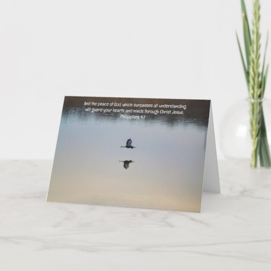 Heron Vogel Vliegen Over Vreedzaam Meer Bijbel Ver Kaart (Voorkant)