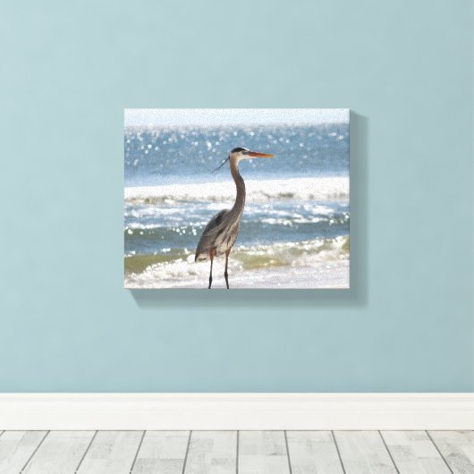 Heron vooraan volle oceaankleur 8x10 canvas afdruk (Insitu (Houten vloer))