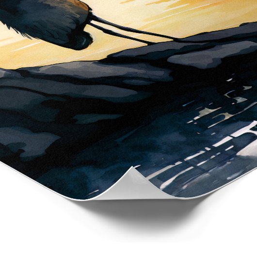 Heron Watching the Sunset Waterverf Poster (Hoek)