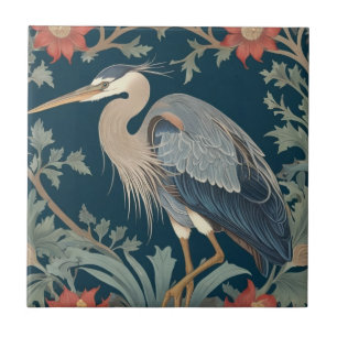 Heron William Morris stijl Links Zee Marine Bird Tegeltje
