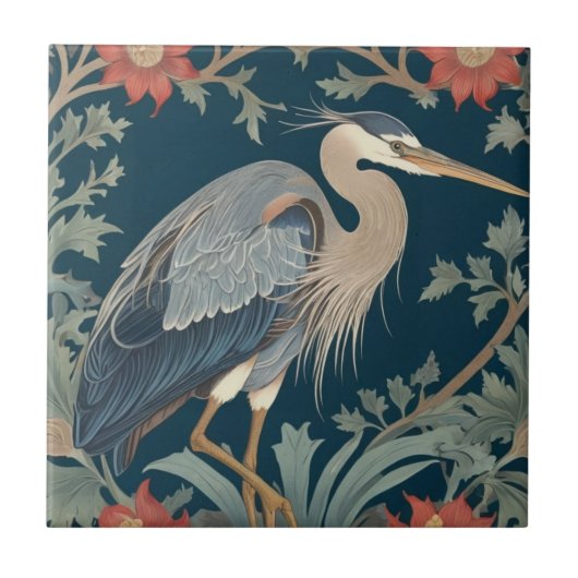 Heron William Morris stijl Rechter Zee Marine Bird Tegeltje (Voorkant)