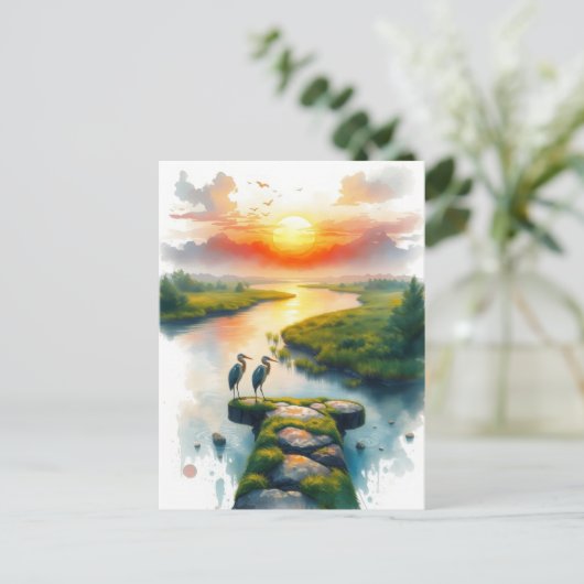 herons at sunset briefkaart (Staand voorkant)
