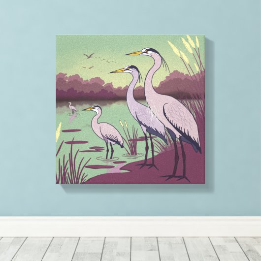 Herons by the Lake Canvas Afdruk (Insitu (Houten vloer))