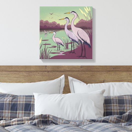 Herons by the Lake Canvas Afdruk (Insitu (Slaapkamer))