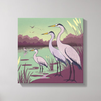 Herons by the Lake Canvas Afdruk