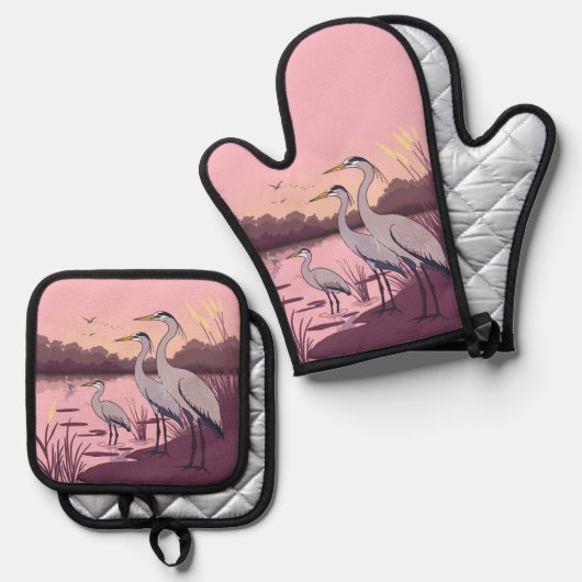 Herons by the Lake Ovenwant & Pannenlap Set (Voorkant / Achterkant)