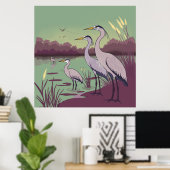 Herons by the Lake Poster (Thuiskantoor)