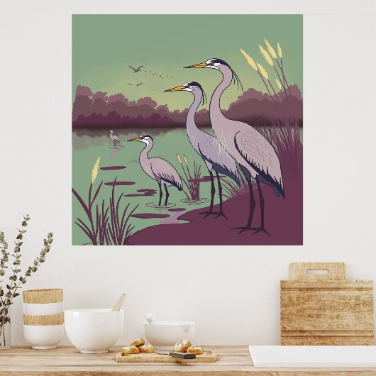 Herons by the Lake Poster (Keuken)