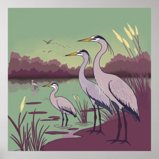 Herons by the Lake Poster (Voorkant)