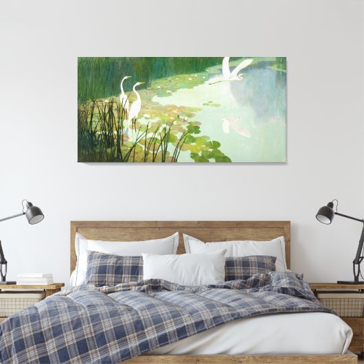 Herons in de zomer door Newell Convers Wyeth Canvas Afdruk (Insitu (Slaapkamer))