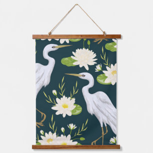 Herons White Lily Green Foliage Waterig landschap Hangend Wandkleed