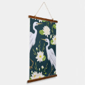 Herons White Lily Green Foliage Waterig landschap Hangend Wandkleed (Gebogen)