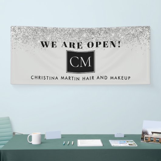 Heropenen Haar en Make-up Zilver Grijs Glitter Spandoek (Beurs)