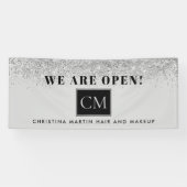 Heropenen Haar en Make-up Zilver Grijs Glitter Spandoek (Horizontaal)