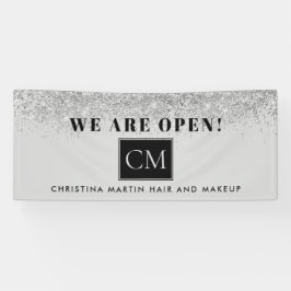 Heropenen Haar en Make-up Zilver Grijs Glitter Spandoek