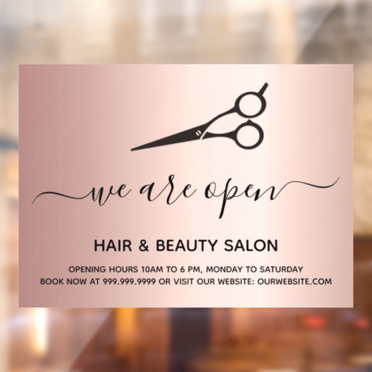 Heropening kapsalon rose goud raamsticker (Vel 2)