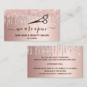 Heropening schoonheid salon roze glitter zilver visitekaartje (Voorkant / Achterkant)