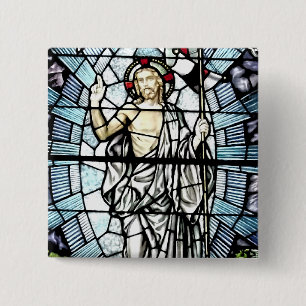 Heropleving van het venster Jezus Glas in lood Vierkante Button 5,1 Cm