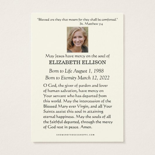 Heropleving van Jezus Funeral Prayer Kaart (Achterkant)