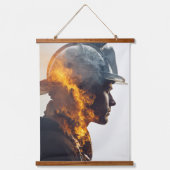 Hero's Heart: Brandweerman Flame Portret Hangend Wandkleed (Voorkant)