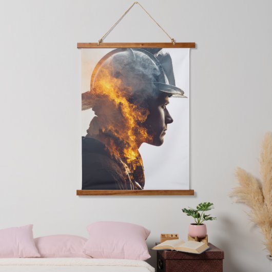 Hero's Heart: Brandweerman Flame Portret Hangend Wandkleed (Slaapkamer)