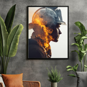 Hero's Heart: Brandweerman Flame Portret Poster