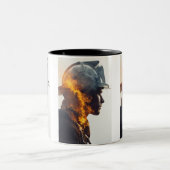 Hero's Heart: Brandweerman Flame Portret Tweekleurige Koffiemok (Center)