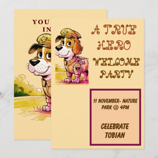 Hero's Party Flat Invitation Kaart (Voorkant / Achterkant)